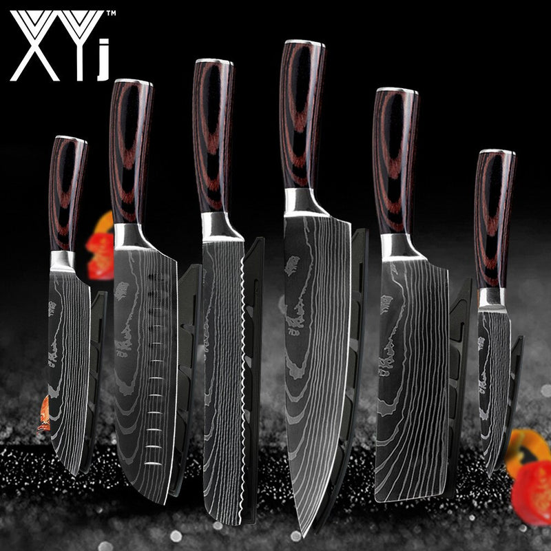 Kitchen Knife Set Stainless Steel Knife Holder Gift Knife Cover Santoku Utility Cleaver Bread Paring Nakiri Knives Cutter Tools