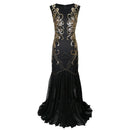 Women Vintage 1920s Great Gatsby Dress 20s Flapper Party Formal Dress Sexy O-Neck Sleeveless Beaded Sequin Mesh Mermaid Dress