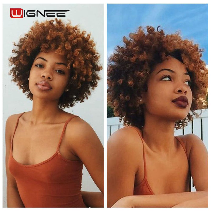 Wignee pelucas sintéticas de pelo corto Afro rizado resistente al calor para mujeres marrón mixto Cosplay peinados africanos peluca de pelo diario