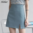 HELIAR 2022 Spring Women Skirts Preppy Style A-line High-waist Split Mini Skirts Women Solid Elegant Casual OL Skirts For Women
