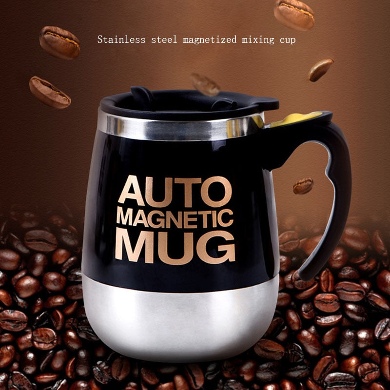 Taza de café esterring automática, taza magnética de acero inoxidable, tazas para mezclar leche, coctelera eléctrica perezosa inteligente, taza de café, regalo de 2 uds, 1 cuchara