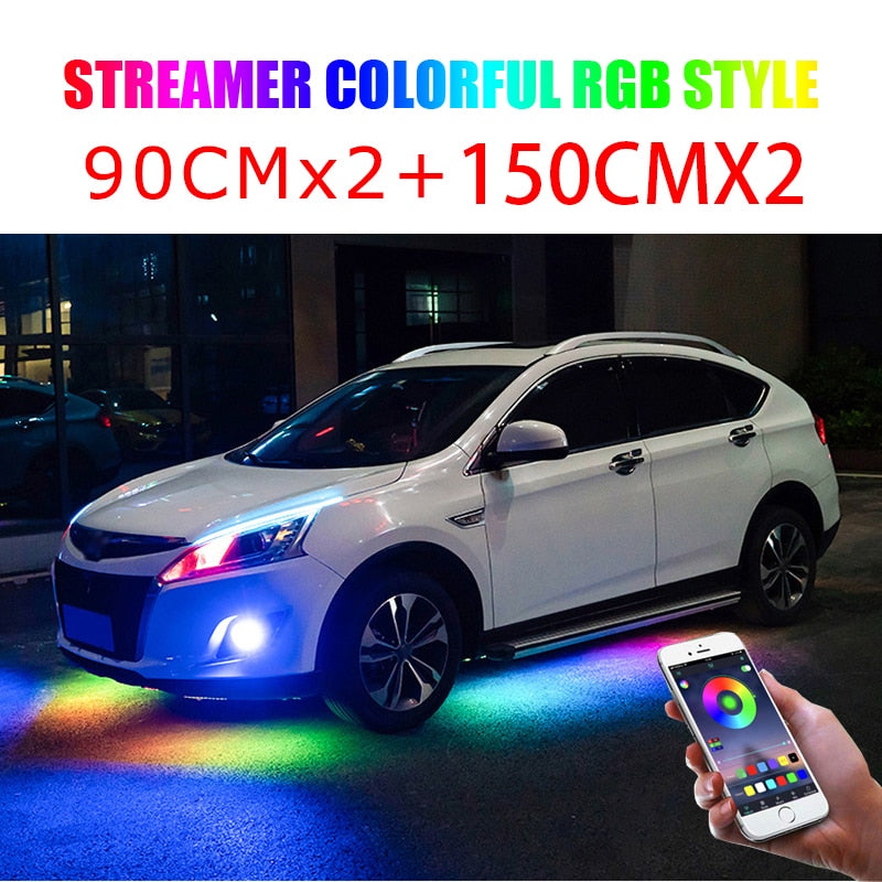 Niscarda 4PCS 12V IP65 App Control RGB Tira de LED debajo del automóvil 60 90 120cm Tubo Underglow Underbody System Luz de neón