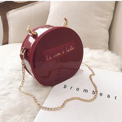 Dazzling Round Devil Crossbody Bag for Women Fashion Patent Leather Shoulder Chain Bag Female Purses and Handbags Clutch Bag