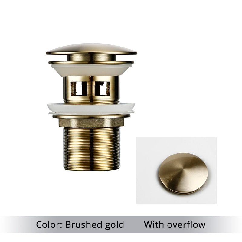 Bathroom Basin Sink Pop-Up Drain Waste Stopper Bathroom Faucet Accessories Solid Brass Material Black Chrome Rose Brushed Gold