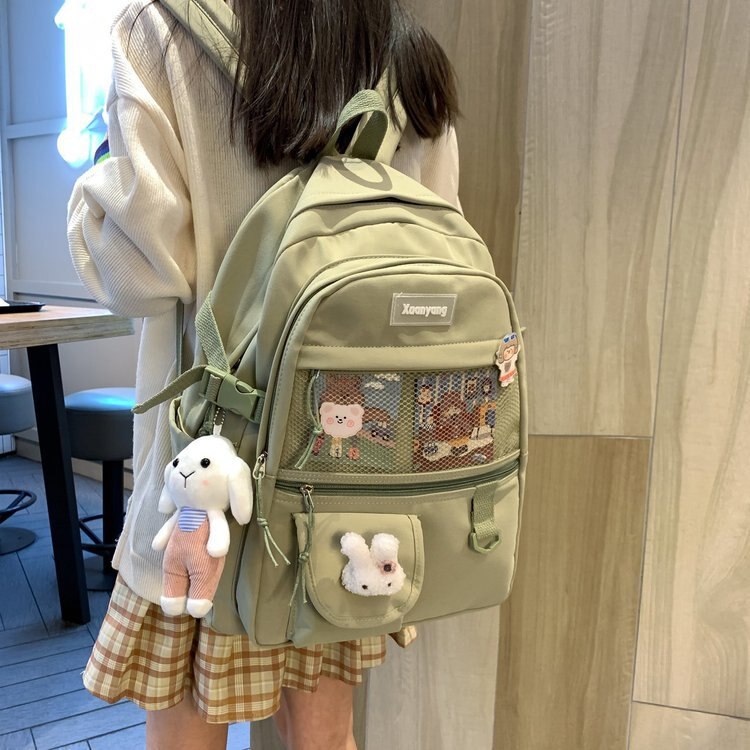 Mochila de moda japonesa para Mujer, mochilas escolares para chicas adolescentes, mochilas de malla de nailon con múltiples bolsillos, Mochila femenina, Bolsa para Mujer