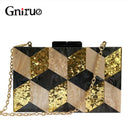 Neue weibliche schwarze Perlglanz Acryl Abendtaschen Vintage Frauen Messenger Bags Gold Pailletten Kupplungen Patchwork Party Handtaschen