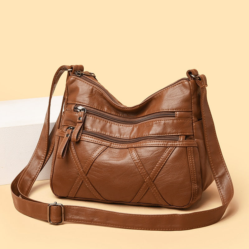 Nuevo bolso de hombro informal para mujer, monederos y bolsos de moda con hilo de coser, bolsos cruzados pequeños de cuero Pu para mujer, novedad de 2021