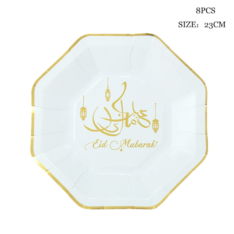 Ramadan Decoration eid mubarak Disposable Tableware Paper Plate Cup Islamic Muslim Party Eid al-fitr Ramadan Mubarak Supplies