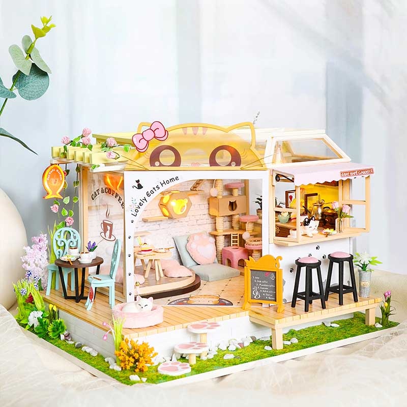Cutebee, Kit de casa de muñecas DIY, apartamento, Loft, casas de muñecas en miniatura de madera con muebles, luces LED para niños, regalo de cumpleaños