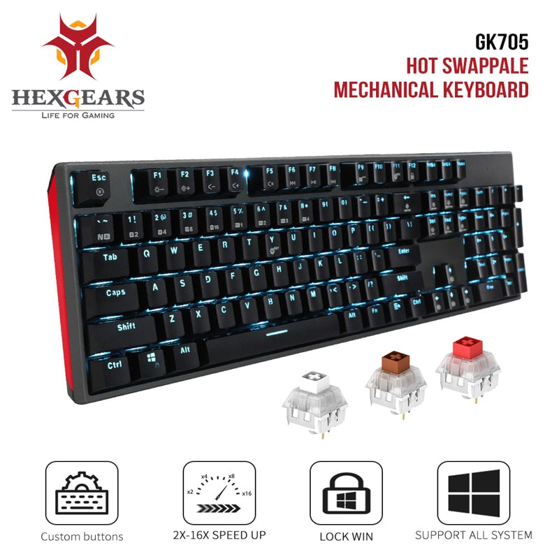 HEXGEARS GK705 104 Keys Waterproof Kailh BOX Switch Mechanical Keyboard Hot Swap LOL Mechanical Gaming Keyboard