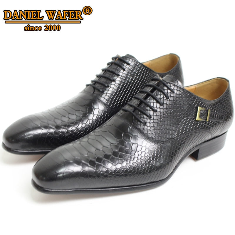 Luxus Herren Oxford Schuhe Schlangenhaut Drucke Klassischen Stil Kleid Lederschuhe Kaffee Schwarz Schnürschuhe Spitzschuh Formelle Schuhe Herren