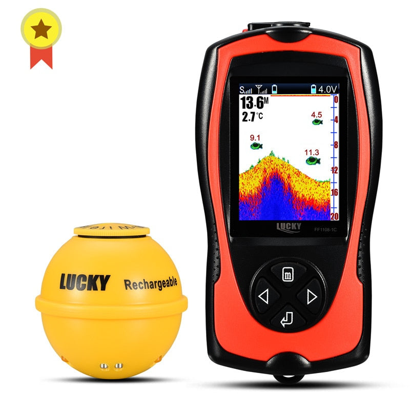 LUCKY FF1108-1CWLA Sonar inalámbrico recargable para pescar 45M Profundidad de agua Eco Sounder Buscador de pesca Buscador de peces portátil