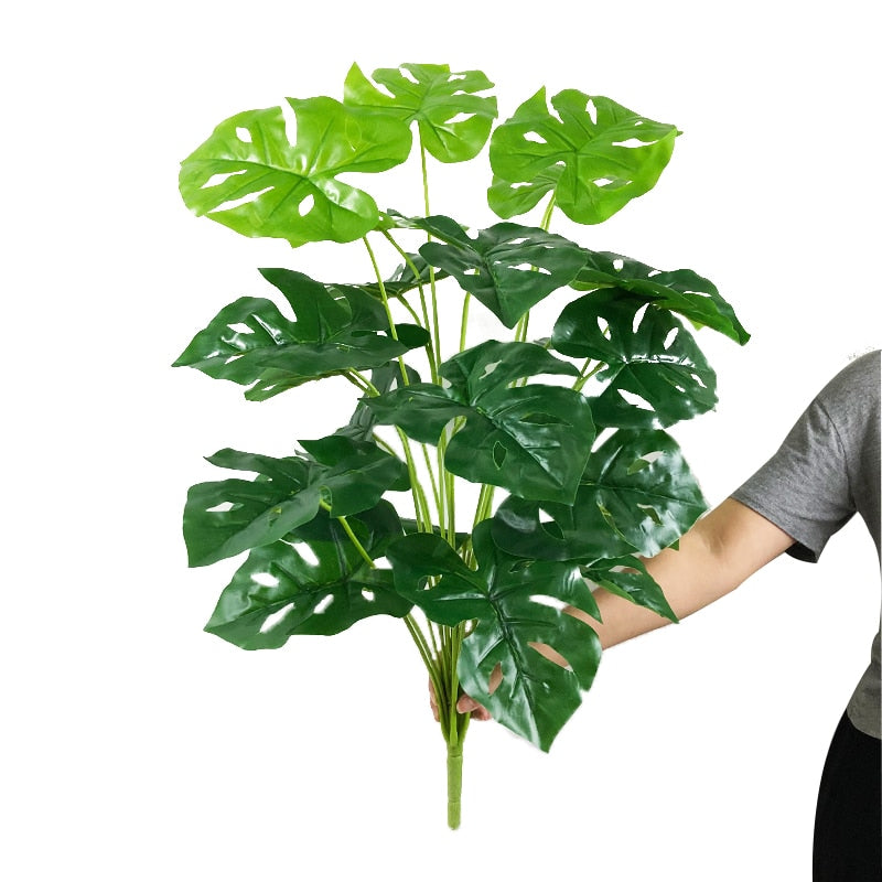 75cm 24Fork Fake Plants Large Artificial Monstera Tree Branch Plastic Tropical Palm False Turtle Leaf For Home Garden Room Decor