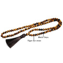 Natural Grade A 8mm Tiger Eye Stone and Black Bright Onyx Beads Necklace108 Bead Mala Jewelry Buddha Prayer Bracelet Women Men