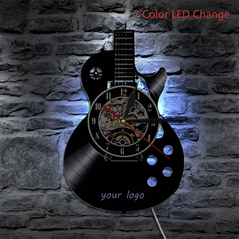 Vinyl Schallplatte LED Wanduhr Modernes Design Musikthema Gitarrenuhr Wanduhr Wohnkultur Musikinstrumente Geschenk für Musikliebe