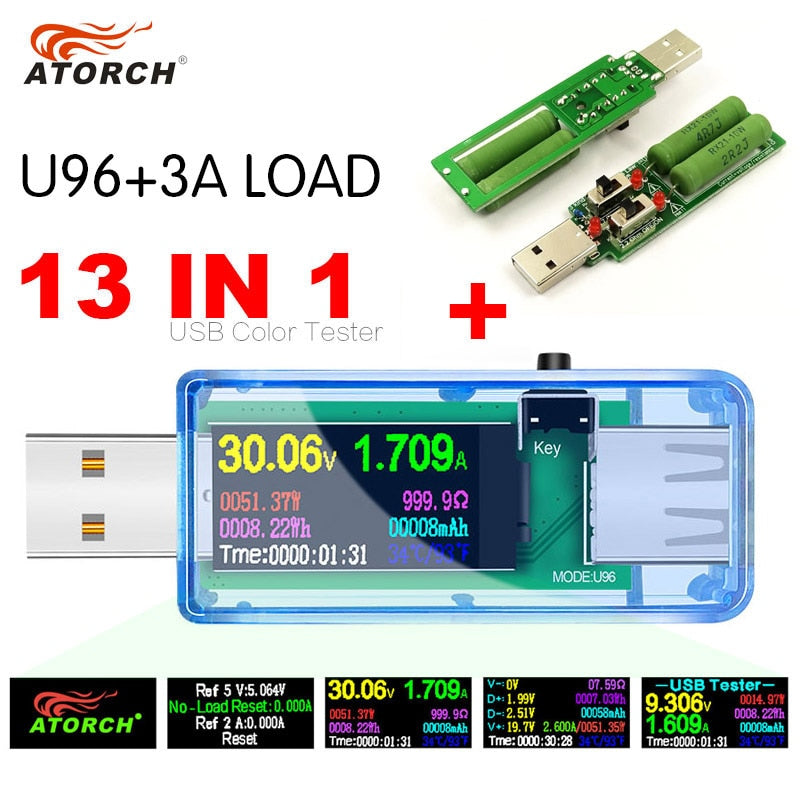 U96P 13 in 1 USB Tester Current Voltage Indicator Electric Ammeter Power Meter Charge DC Digital Multimeter Voltmeter Wattmeter