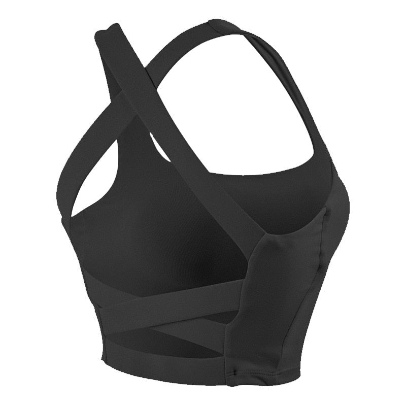 SHINBENE CROSS Anti-Sweat Athletic Training Yoga Sport Bras Crop Top Women Cozy-Soft Push Up Padded Gym Fitness Workout Bras