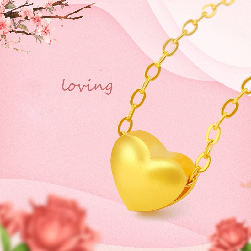 HOYON Necklace for Women Wedding Jewelry 18k Pure Gold Color 45cm 18&#39;&#39; Fashion Matte Love Heart Pendant Clavicle Chain Chocker