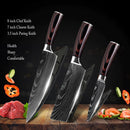 Stainless Steel Chef Knife Set with Knife Cover Case Sheath 8 Pcs  Cleaver Slicing Damascus Veins  Survive  Kitchen Knives Set