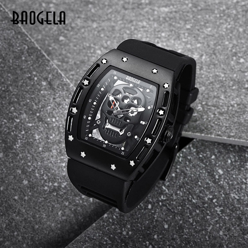 BAOGELA New Arrival Style Pirate Skull Quartz Men Watches Military Silicone Brand Mens Sports Watch Waterproof Relogio Masculino