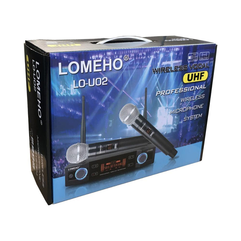 Lomeho 2 micrófono de mano frecuencias UHF cápsula dinámica 2 canales micrófono inalámbrico para sistema de Karaoke LO-U02