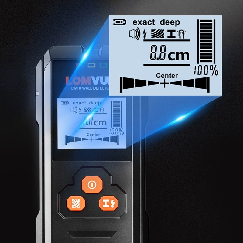 LOMVUM Metal Detector Backlit Black AC Wood Finder Cable Wires Depth TrackerUndeground Sturs Wall Scanner LCD HD Display Beep