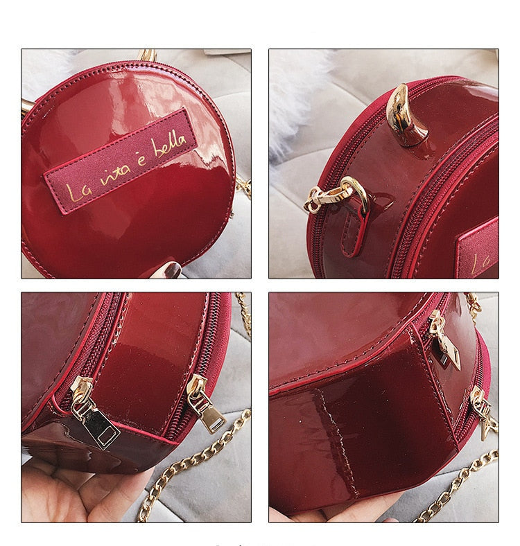 Dazzling Round Devil Crossbody Bag for Women Fashion Patent Leather Shoulder Chain Bag Female Purses and Handbags Clutch Bag