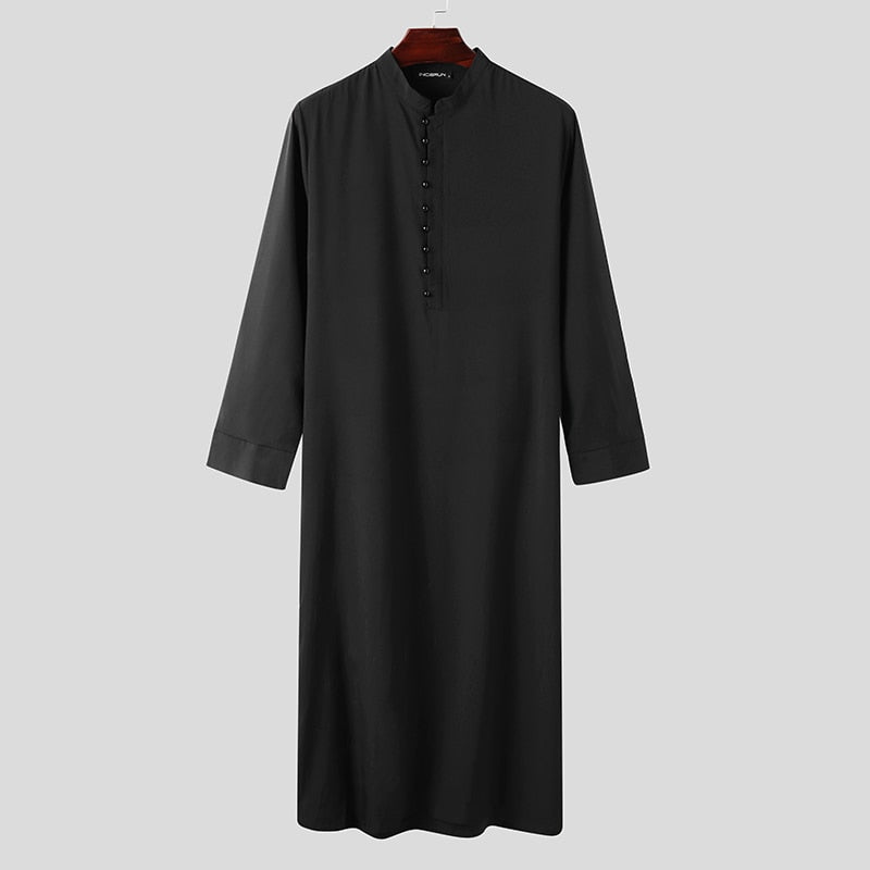 Muslimische Männer Jubba Thobe Langarm Einfarbig Atmungsaktive Roben 2022 Stehkragen Islamischer Arabischer Kaftan Männer Abaya S-5XL INCERUN