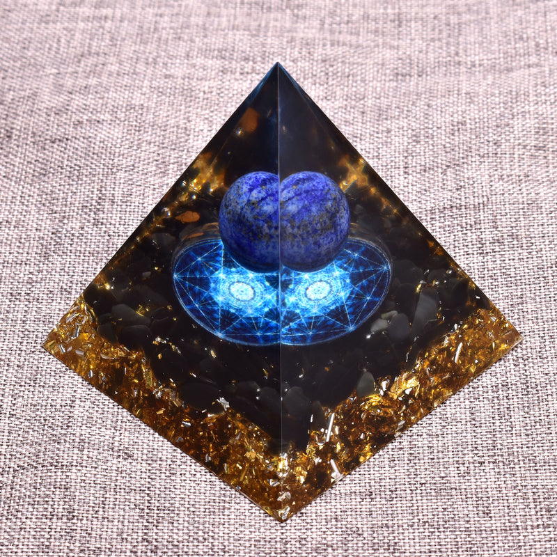 6cm Orgone Pyramid Obsidian and Lapis Lazuli Healing Crystal Energy Orgonite Pyramide Emf Protection Meditation Wholesale