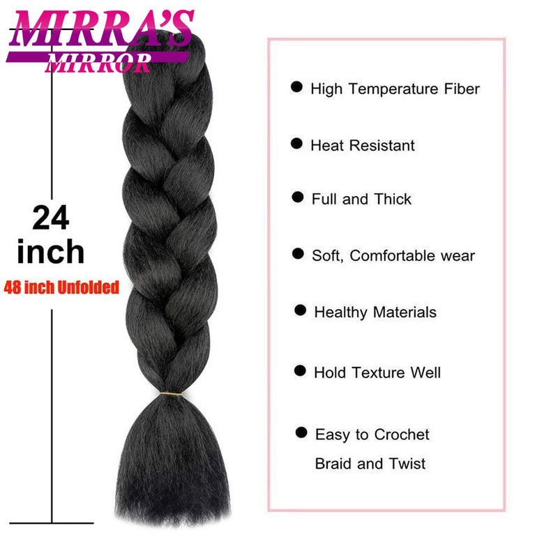 24inch Jumbo Braids Synthetic Hair For Box Braid Ombre Braiding Hair Extensions Three Tone Black Brown Blue Pink Mirra’s Mirror