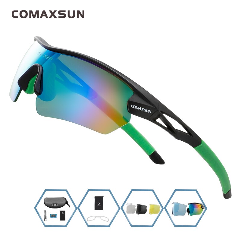 Comaxsun Professionelle polarisierte Fahrradbrille MTB Rennradbrille Outdoor Sports Fahrrad Sonnenbrille UV 400 mit 5 Gläsern TR90