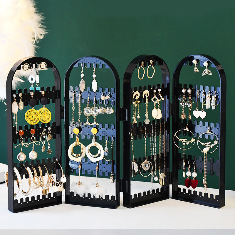 Schmuck Aufbewahrungsbox Ohrringe Display Ständer Armband Halskette Organizer Faltbare tragbare Kunststoffbox 4 Türen 240 Löcher groß