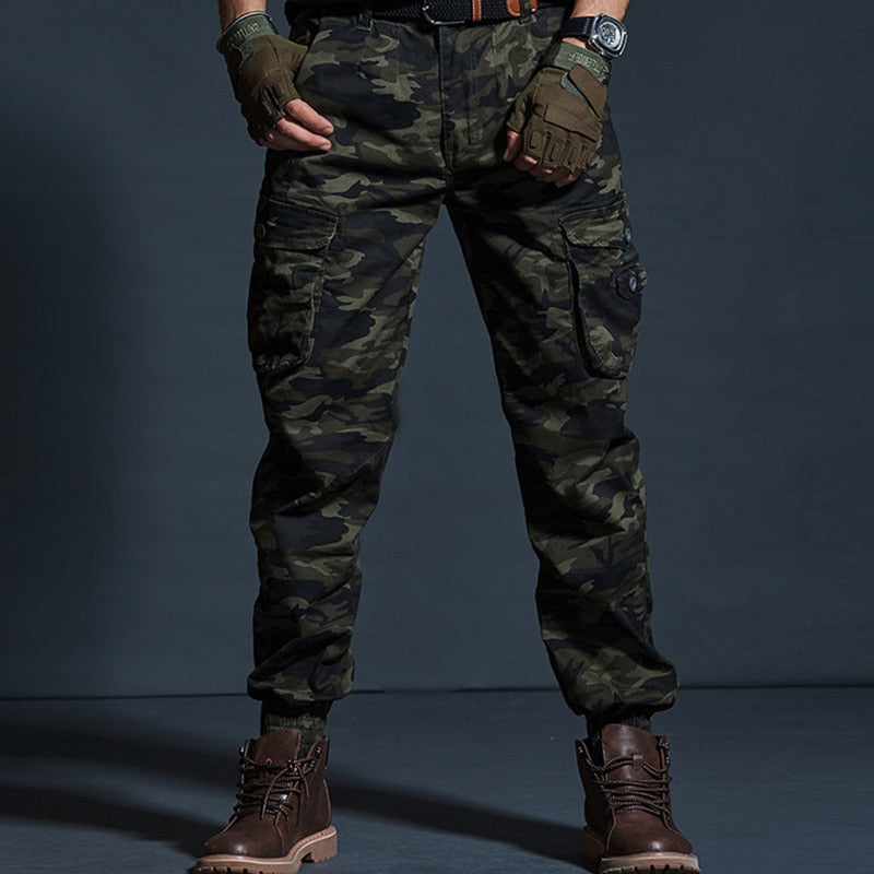 Military Tactical Pants Mens Joggers Camouflage Cargo Casual Pants Male 100% Cotton Multi-Pocket Fashions Large size Trousers