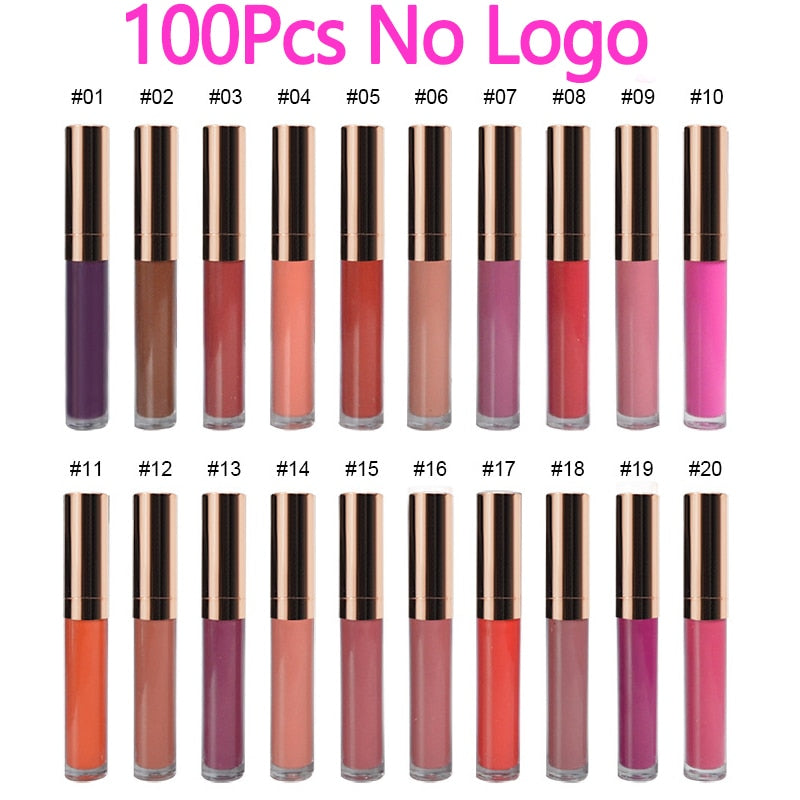 50pcs 30 Colors Waterproof Matte Liquid Lipstick Lip Tint matte Lip Gloss Cosmetic Lipstick Long Lasting lipgloss Custom Logo