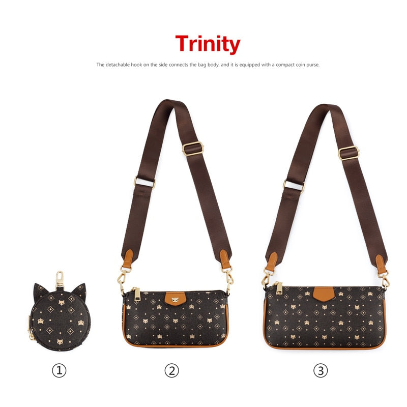 FOXER Women 3 in 1 Set Luxury Signature Printing Crossbody Bag with Coin Purse PVC Leather Monogram Bags Fashion Shoulder Bag