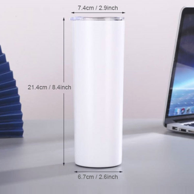 Wholesale 20oz Bulk Sublimation Blank White Skinny Tumbler Stainless Steel Tapered Water Bottle Cups With Lid and Straw