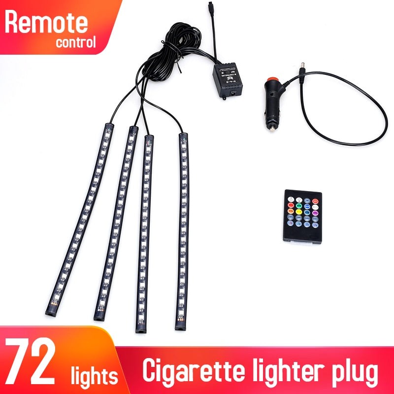 Retroiluminación Led para Interior de coche con encendedor de cigarrillos Usb ambiente ambiente luz ambiental Rgb aplicación remota Auto pie lámpara decorativa