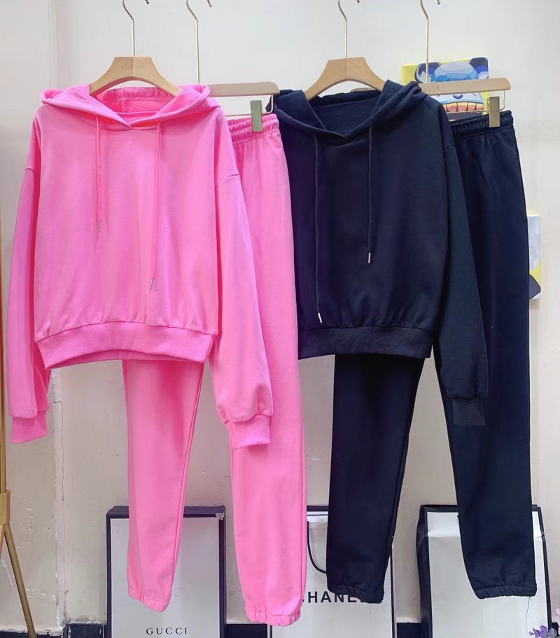 ALPHALMODA 2021 Spring New Arrived Women Solid Hooded Sweatshirt Jogger Pants 2pcs Suit Loose Casual Top Pants 2pcs Set