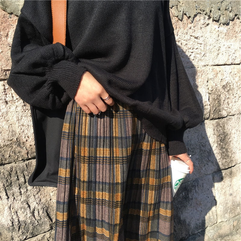 Woolen Winter Plus Size 3XL pleated plaid skirts Women Warm Vintage Long skirts Ladies Office Harajuku Midi skirts Streetwear