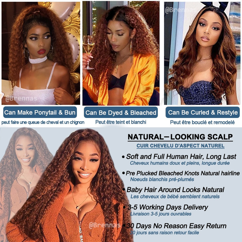 Ombre Curly Lace Front Echthaarperücken für Frauen Gebleichte Knoten Density180 Preplucked 13x4 Brasilianisches Haar Curly Lace Frontal Perücke