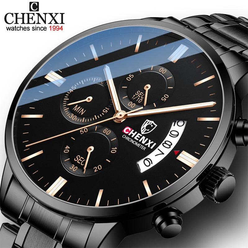 CHENXI Herrenuhren Chronograph Top Luxusmarke Sport Quarzuhr Herren Wasserdicht Casual Leder Armbanduhr Relogio Masculino