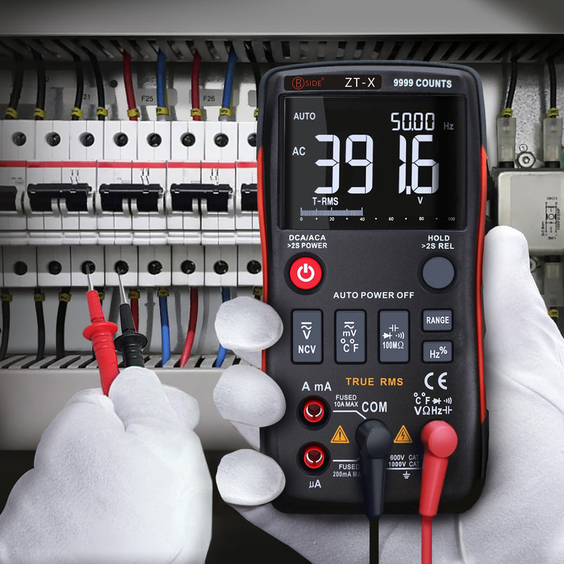 BSIDE ZT-X Echteffektiv-Digitalmultimeter 3-zeiliges Dreifach-Display 9999 Zählwerte AC/DC-Spannung Temperatur-Kapazitäts-Tester DMM ZT301