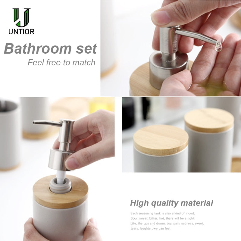 UNTIOR 3 STÜCKE Keramik Badezimmer Zubehör Set Mode Seifenspender Zahnbürstenhalter Becher Keramik Haushalts Badezimmer Produkt