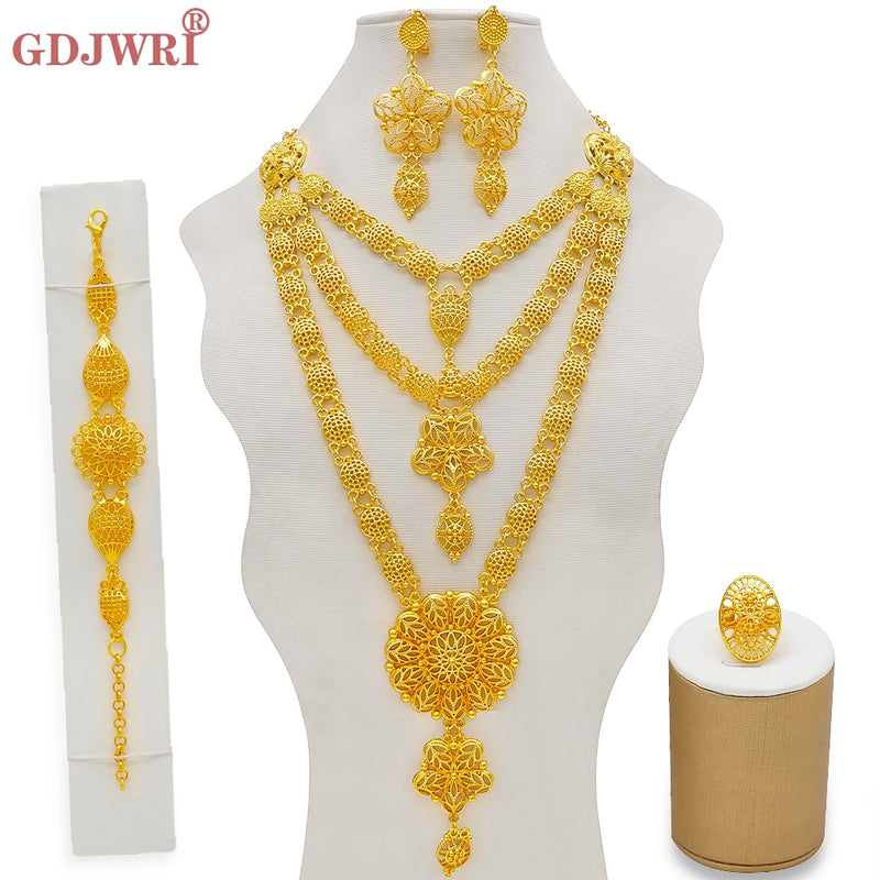 Dubai Jewelry Sets Gold Color Necklace &amp; Earring Set For Women African France Wedding Party Jewelery Ethiopia Bridal Gifts