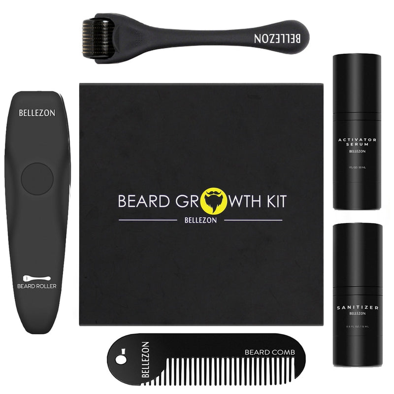 Kit de crecimiento de barba Bellezon, potenciador del crecimiento del cabello, aceite más grueso, esencia nutritiva, acondicionador sin enjuague, cuidado de la barba con peine