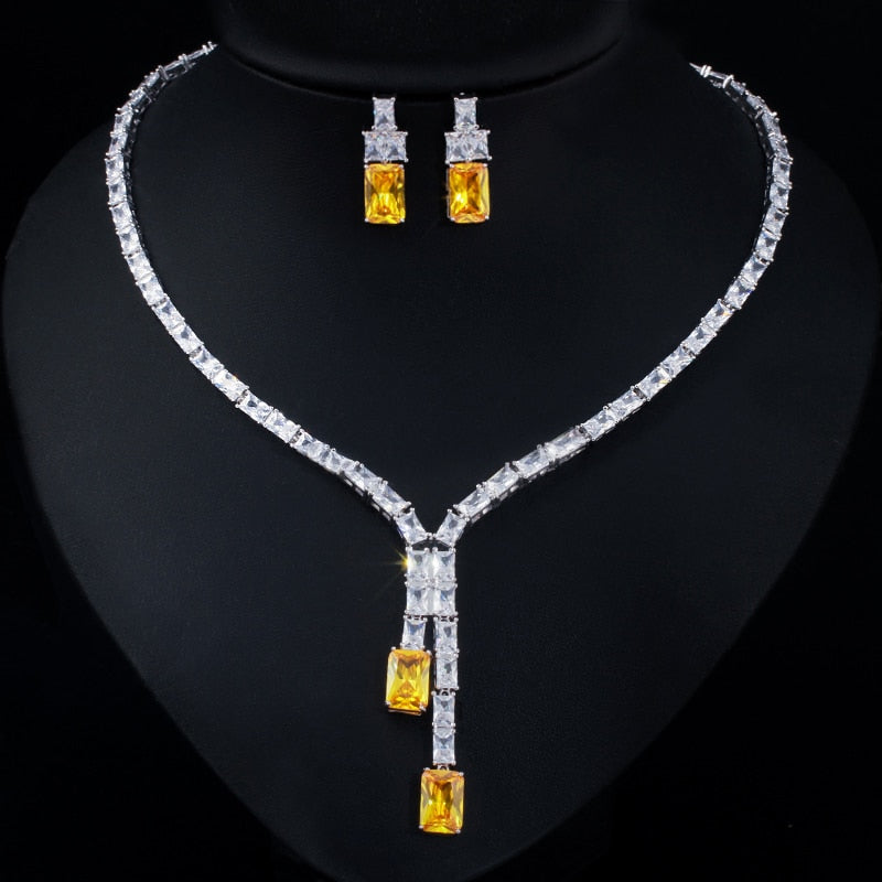 CWWZircons Dazzling African Cubic Zircon Womens Wedding Necklace Jewellery Set Bridal Party Costume Jewelry Accessories T374