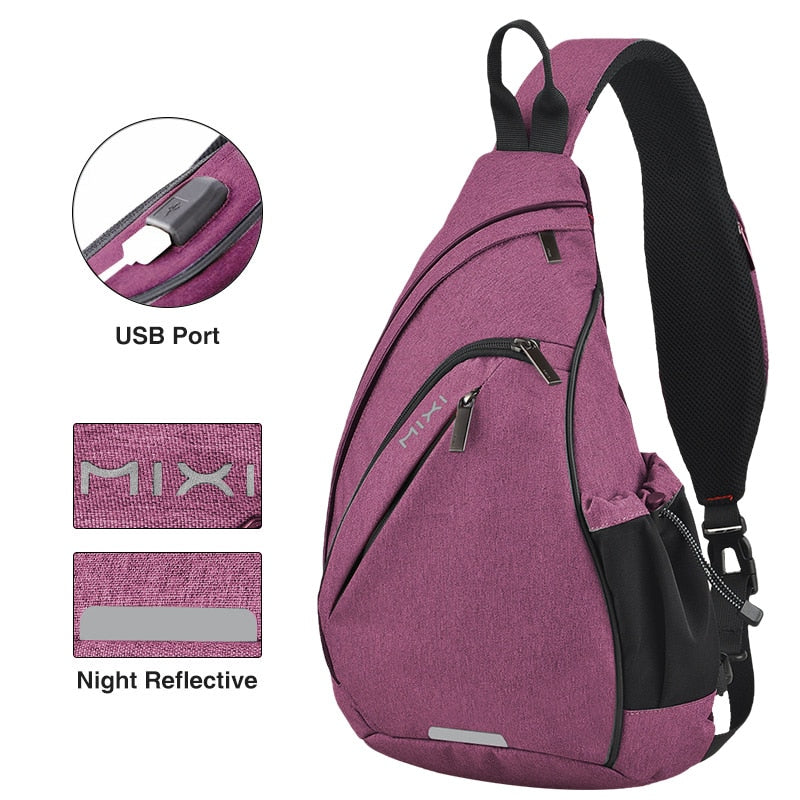 Mixi, mochila de un hombro para hombre, bolso bandolera para mujer, bandolera USB para niños, deportes de ciclismo, viaje, bolso de moda versátil, bolso escolar para estudiantes