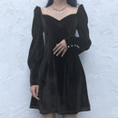 Fitshinling Vintage Gothic Velvet Dress Women Dark A Line Buttons Winter Grunge Slim Vestidos Long Sleeve Black Punk Dresses New