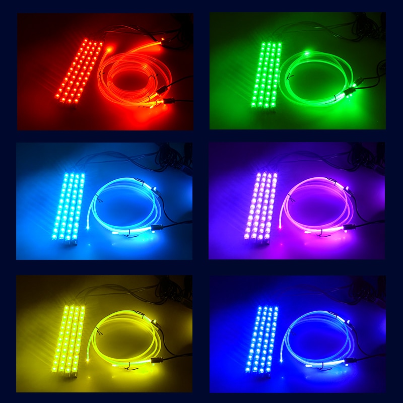 8M RGB Fiber Optic Car Interior Decorative Ambient Light App Sound Control LED Strip Cigarette Lighter Auto Atmosphere Lamp 12V