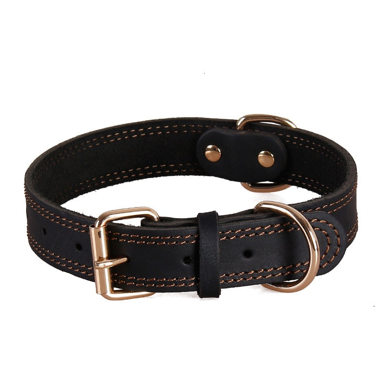 Benepaw Quality Genuine Leather Dog Collar Durable Vintage Heavy-duty Rustproof Double D-Ring Pet Collar For Medium Large Dogs